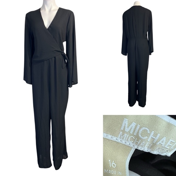MICHAEL Michael Kors Jumpsuit plus size 16 Black Women's faux wrap fall office - Picture 1 of 5